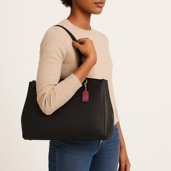 Coach Christie Carryall Leather Bag Black Style F57525 - Picture 3 of 8